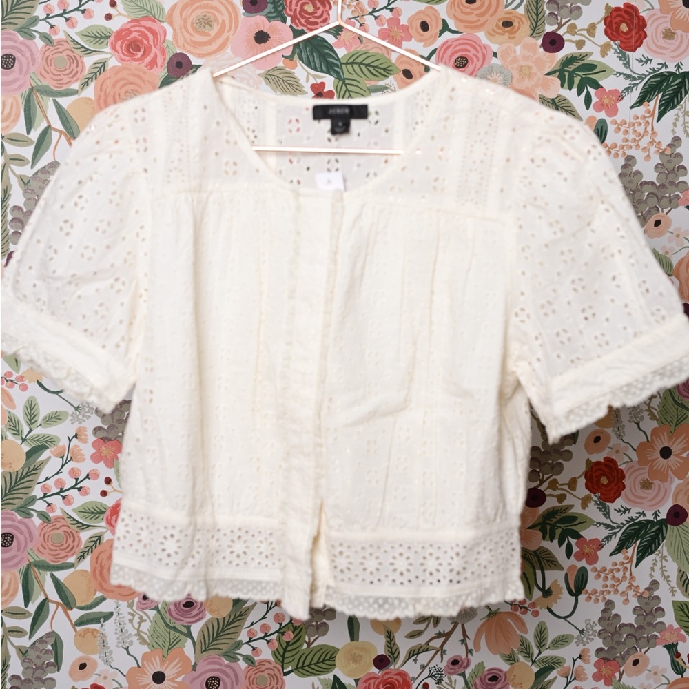 Cropped eyelet button down JCrew Peasant Top